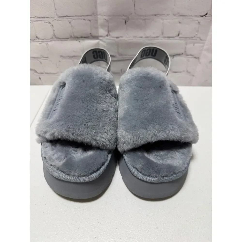 UGG Disco Slide Platform Slipper Sz 10 Color Ash Fog Sheepskin Upper And Insole